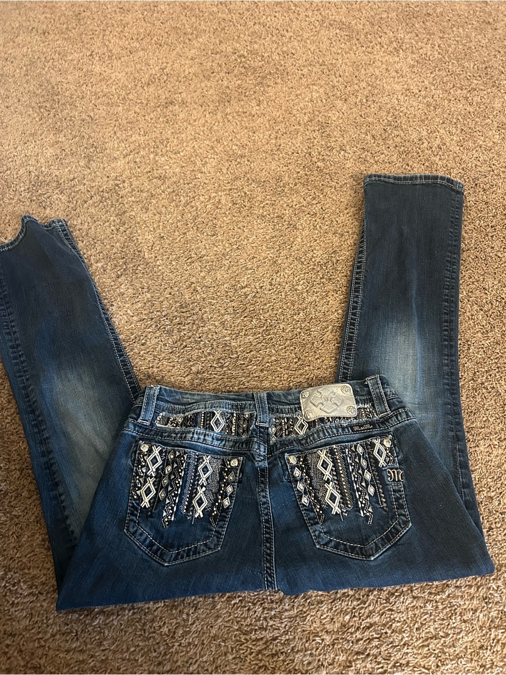 Miss Me Women's Mid-Rise Easy Boot Embellished Denim Blue Jeans Size 31